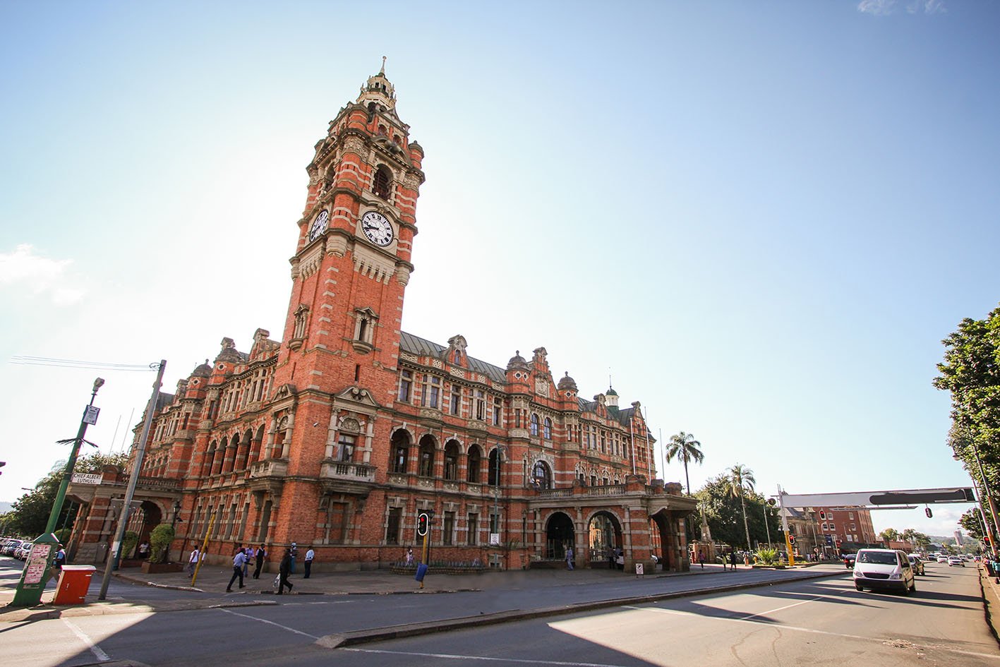 Pietermaritzburg, South Africa, 15.3.2012: Pietermaritzburg City Hall or Town hall, viewed from the street towards the bell tower on a clear sunny day.